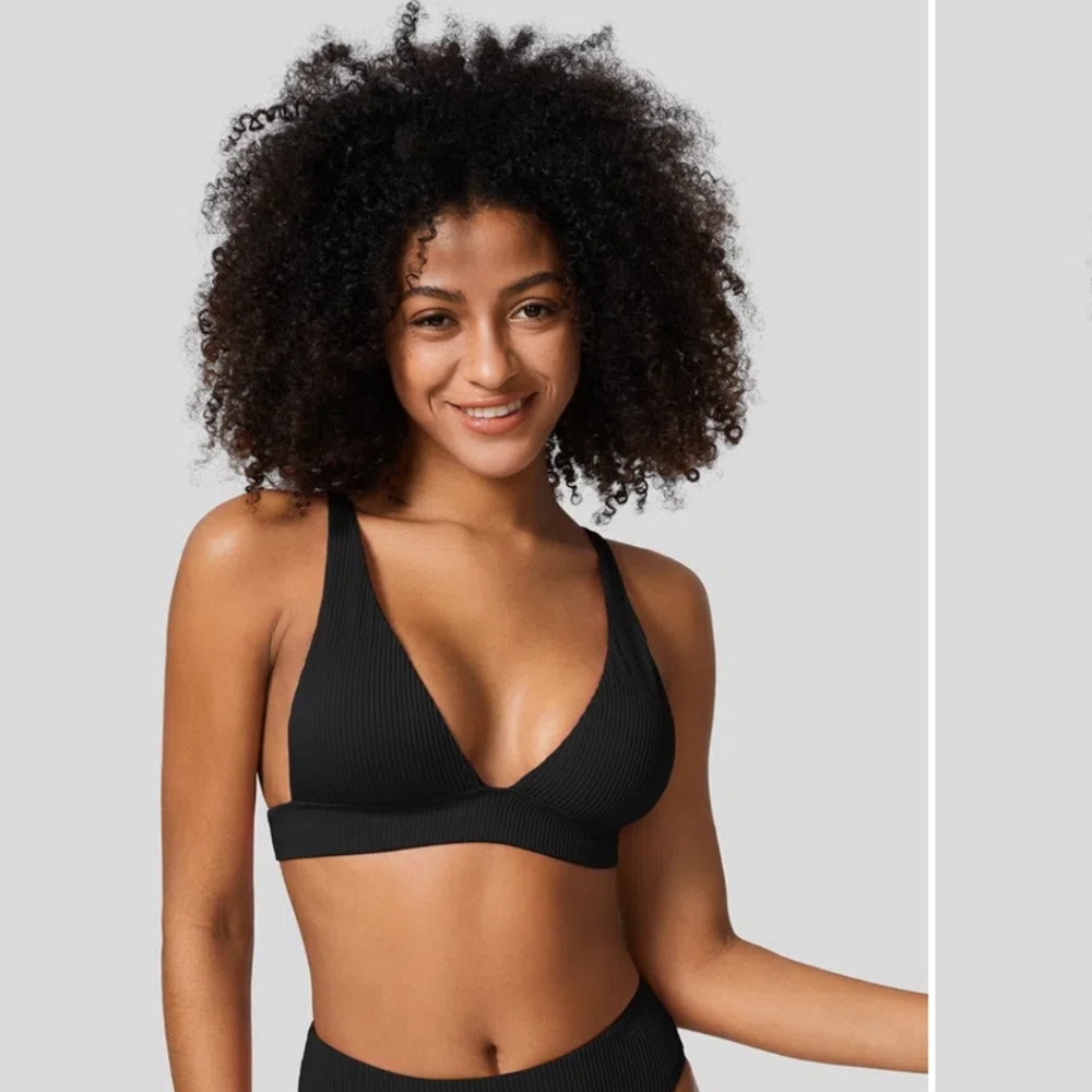 Halara Black deep v neck, tie swim top